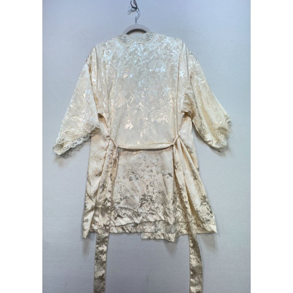 Vintage 1980s Victoria's Secret Satin Kimono Robe One Size Ivory Lace Intimates - Picture 12 of 15